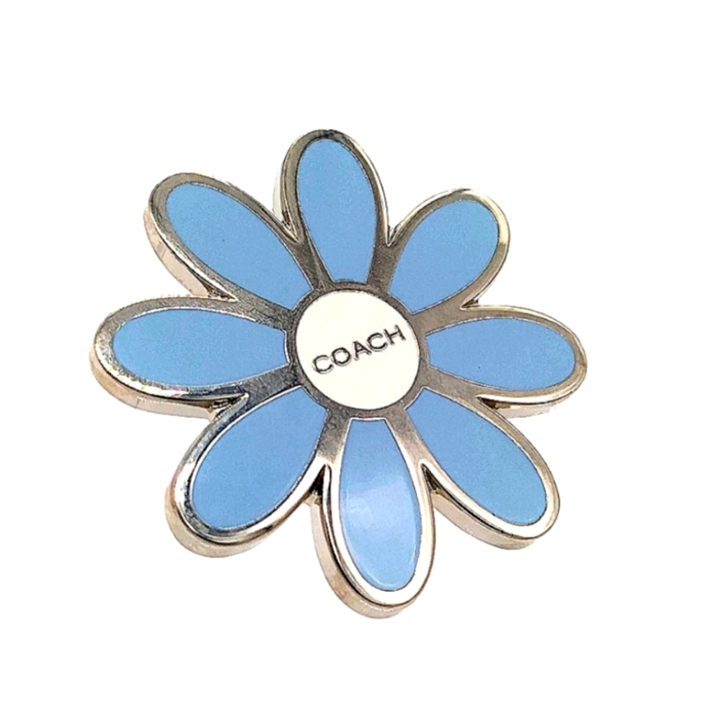 COACH Vintage Sky Blue Daisy Pin Brooch Backpack Purse Charm - Picture 2 of 6